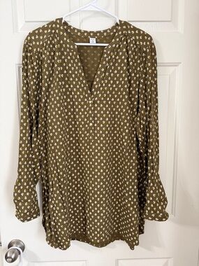 Old Navy Gauzey Long Sleeve Olive Green Womens Small Floral Printed Blouse